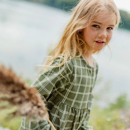 Souris Mini green jersey plaid dress