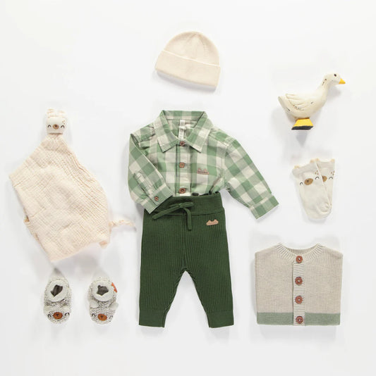 Souris mini green and cream plaid shirt brushed flannel