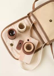 coco village wooden camera with bag