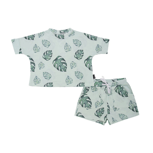 belan j tropical leafs baggy top and shorts set