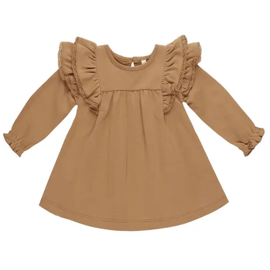 Quincy Mae long sleeve flutter dress - golden